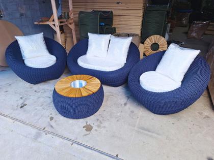 Imagem de Conjunto Jogo Poltronas Com Sofá Champanheira Luxo Varanda Deck Piscina Corda Náutica Varanda Fibras