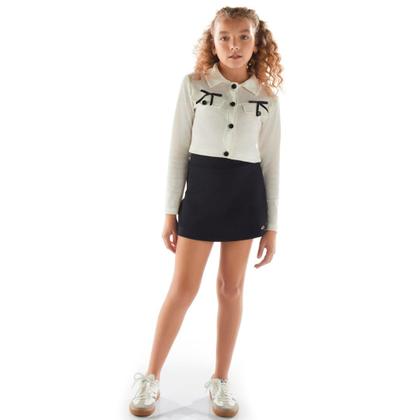 Imagem de Conjunto Juvenil Blusa laços E Short Saia Off/Preto - Menina Anjo