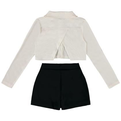 Imagem de Conjunto Juvenil Blusa laços E Short Saia Off/Preto - Menina Anjo