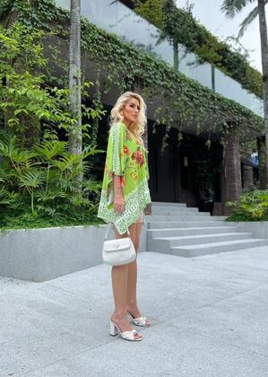 Imagem de Conjunto Kimono E Cropped Bojo Estampado Viscose Lastex