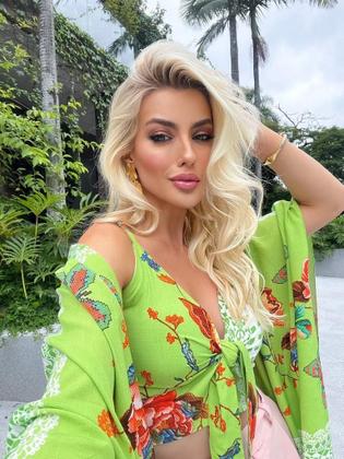 Imagem de Conjunto Kimono E Cropped Bojo Estampado Viscose Lastex