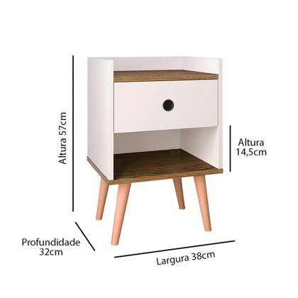 Imagem de Conjunto Kit 2 Mesas de Cabeceira Pequena Mesinhas com Nicho Decore - Offwhite/Freijo