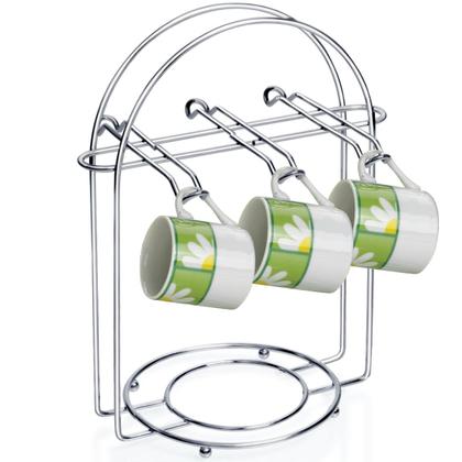 Imagem de Conjunto Kit 2 Porta Xícara E Pires Com 6 Ganchos Suporte Aço Inox