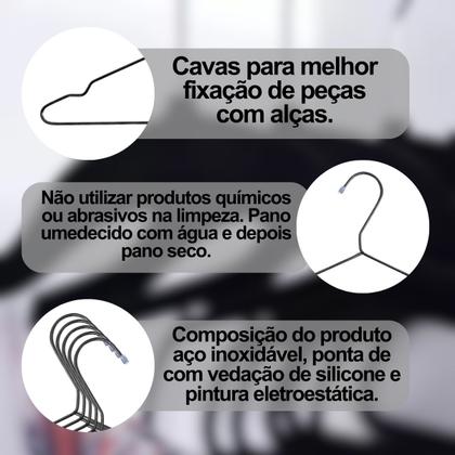 Imagem de Conjunto Kit 20 Peças Cabides Acabamento Clássico Elegante Aço Armário Resistente Multiuso