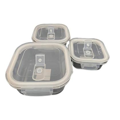 Imagem de Conjunto Kit 3 Potes de Vidro Hermetico Quadrado Marmita Fitness 280ml 486ml 730ml
