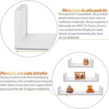 Imagem de Conjunto Kit 3 Prateleiras Nicho Decorativos 60x15x10  Branco