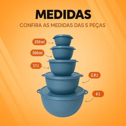 Imagem de Conjunto Kit 5 Potes Organizadores Bowls Azul Com Tampa Transparente