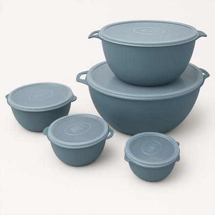 Imagem de Conjunto Kit 5 Potes Organizadores Bowls Azul Com Tampa Transparente
