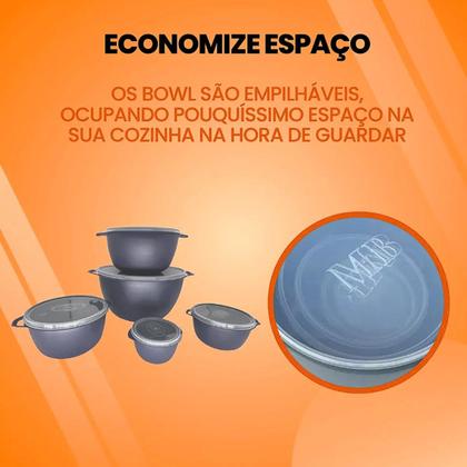 Imagem de Conjunto Kit 5 Potes Organizadores Bowls Tampa Transparente Plástico Livre BPA Cinza