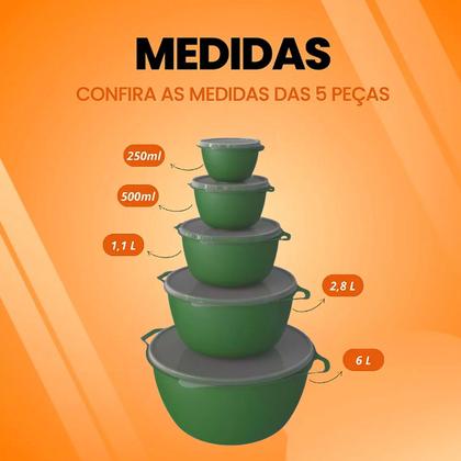 Imagem de Conjunto Kit 5 Potes Organizadores Bowls Tampa Transparente Plástico Livre BPA Verde