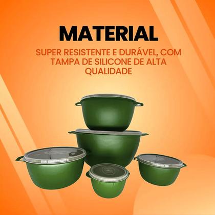 Imagem de Conjunto Kit 5 Potes Organizadores Bowls Tampa Transparente Plástico Livre BPA Verde