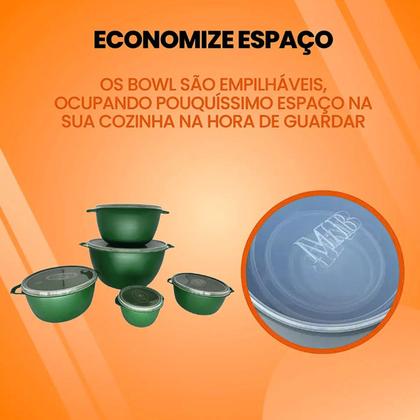 Imagem de Conjunto Kit 5 Potes Organizadores Bowls Tampa Transparente Plástico Livre BPA Verde