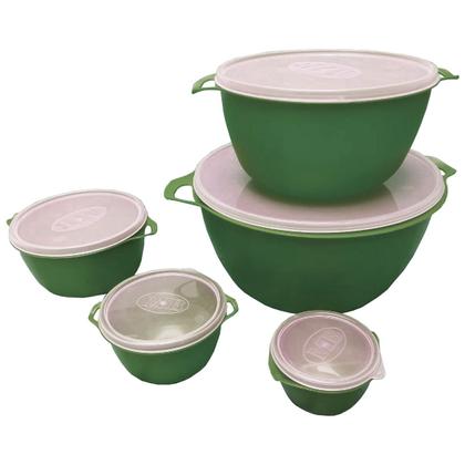 Imagem de Conjunto Kit 5 Potes Organizadores Bowls Tampa Transparente Plástico Livre BPA Verde