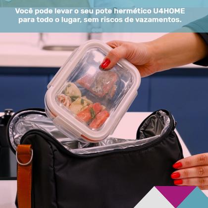 Imagem de Conjunto Kit 5 Potes Vidro Hermético Retangular Tampa Marmita Mantimentos 640ml