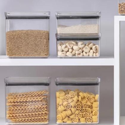 Imagem de Conjunto Kit 6 Potes Herméticos Retangular Porta Mantimento Acrílico Empilháveis Lumini Paramount Organiza Cozinha