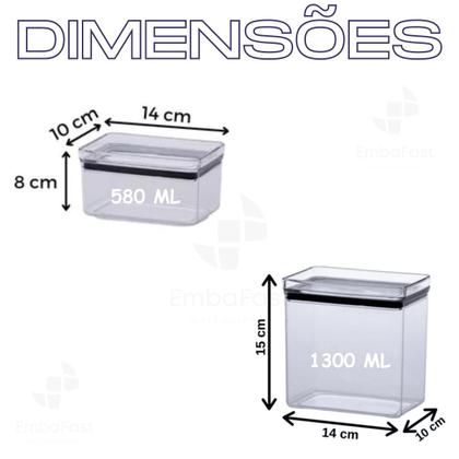 Imagem de Conjunto Kit 6 Potes Herméticos Retangular Porta Mantimento Acrílico Empilháveis Lumini Paramount Organiza Cozinha