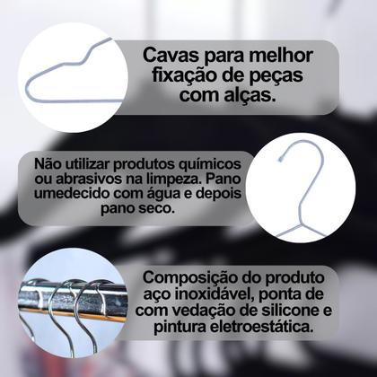 Imagem de Conjunto Kit 60 Peças Cabides Acabamento Clássico Elegante Aço Armário Resistente Multiuso