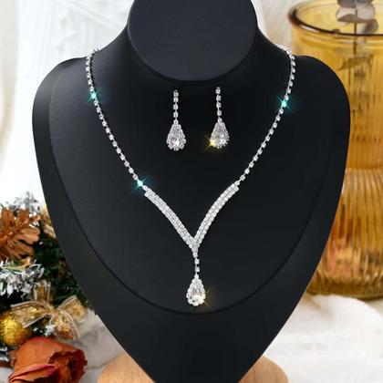 Imagem de Conjunto Kit Colar Brincos Festas Luxo Prateado Casamento