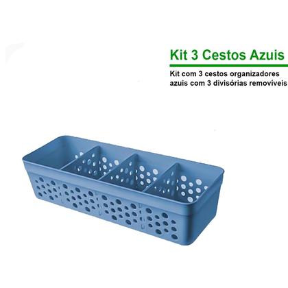 Imagem de Conjunto Kit Com 3 Cestos Pequeno Multiuso Organizador 3 Divisórias Design Vazado Moderno