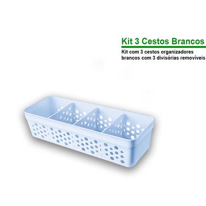 Imagem de Conjunto Kit Com 3 Cestos Pequeno Multiuso Organizador 3 Divisórias Design Vazado Moderno