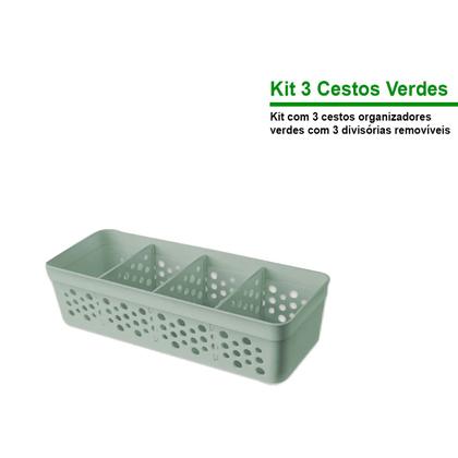 Imagem de Conjunto Kit Com 3 Cestos Pequeno Multiuso Organizador 3 Divisórias Design Vazado Moderno