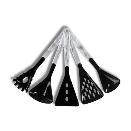 Imagem de Conjunto Kit Cozinha 5 Peças Branco Mescla E Preto Em Nylon