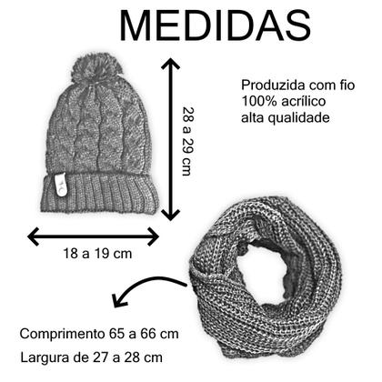 Imagem de Conjunto Kit Touca Pompom E Cachecol Liso Gola Infinita De Lã Tricot Elegante Para Frio Blogueira 