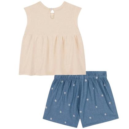 Imagem de Conjunto Kukiê Bata Little E Short Bordado Bege Claro Verão