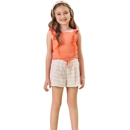 Imagem de Conjunto Kukiê Blusa Linho E Short Blend Laranja Verão