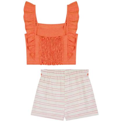 Imagem de Conjunto Kukiê Blusa Linho E Short Blend Laranja Verão