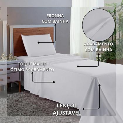 Imagem de Conjunto Lençol Cama Solteiro 3 Peças 400 com Elástico e Fronha Toque Macio