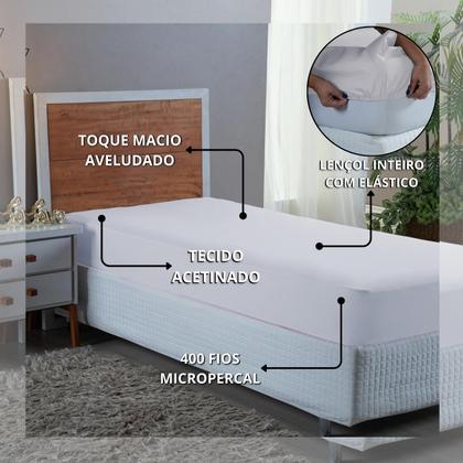 Imagem de Conjunto Lençol Cama Solteiro 3 Peças 400 com Elástico e Fronha Toque Macio