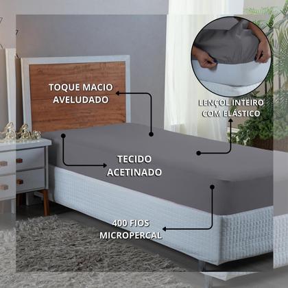 Imagem de Conjunto Lençol Cama Solteiro 3 Peças 400 com Elástico e Fronha Toque Macio