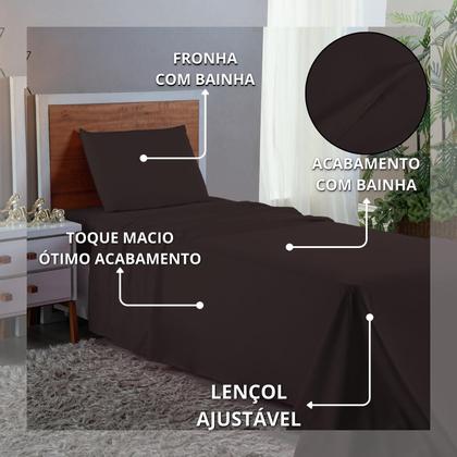 Imagem de Conjunto Lençol Cama Solteiro 3 Peças 400 com Elástico e Fronha Toque Macio