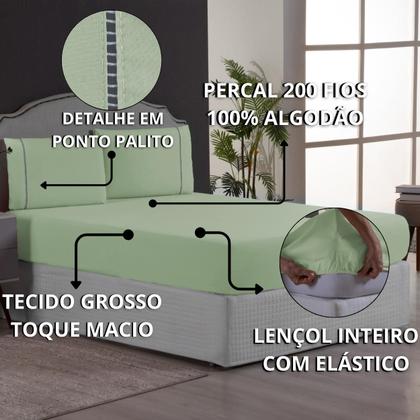 Imagem de Conjunto Lençol King 3 Peças 200 Fios Ponto Palito Jogo Lençol 40cm Altura com Fronhas 100% Algodão