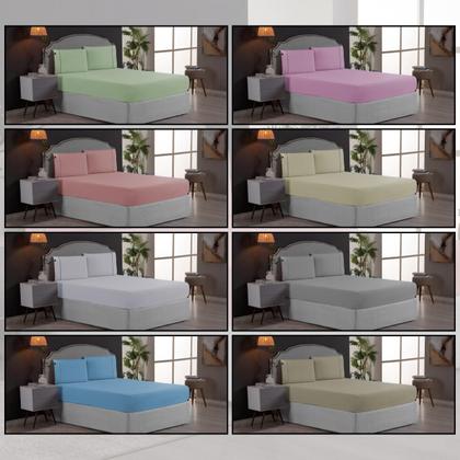 Imagem de Conjunto Lençol King 3 Peças 200 Fios Ponto Palito Jogo Lençol 40cm Altura com Fronhas 100% Algodão