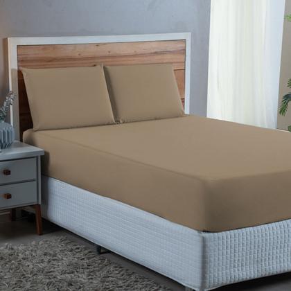 Imagem de Conjunto Lençol Queen Percal 300 Fios 3 peças Algodão Toque Macio