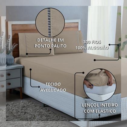 Imagem de Conjunto Lençol Super King Ponto Palito 300 Fios 100% Algodão com Elástico 3 peças