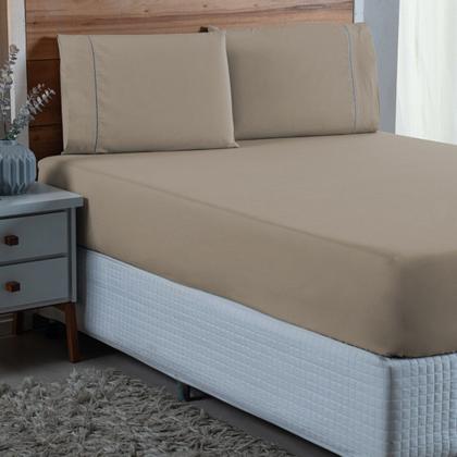 Imagem de Conjunto Lençol Super King Ponto Palito 300 Fios 100% Algodão com Elástico 3 peças