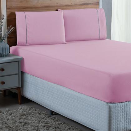 Imagem de Conjunto Lençol Super King Ponto Palito 300 Fios 100% Algodão com Elástico 3 peças