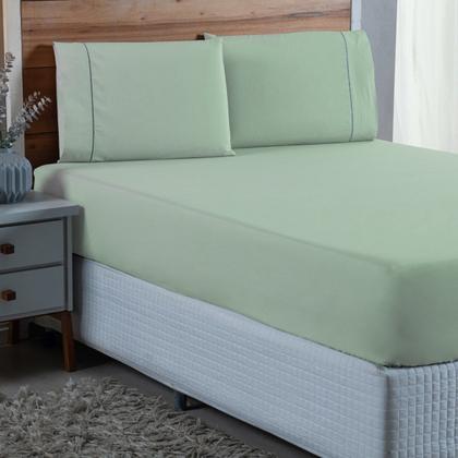 Imagem de Conjunto Lençol Super King Ponto Palito 300 Fios 100% Algodão com Elástico 3 peças