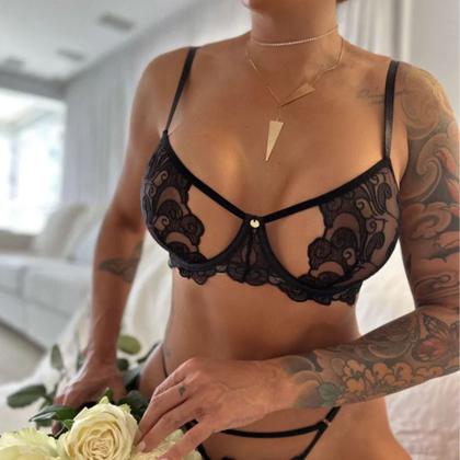 Imagem de Conjunto Lingerie C/Aro Especial Renda E Tule Mariê Preto