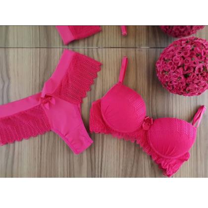 Imagem de Conjunto Lingerie Calcinha e Sutiã com Bojo e Renda Pink