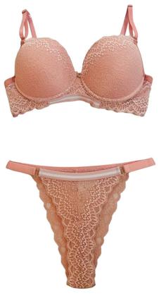 Imagem de Conjunto Lingerie Calcinha e Sutiã Luxo Rendada Com Bojo 