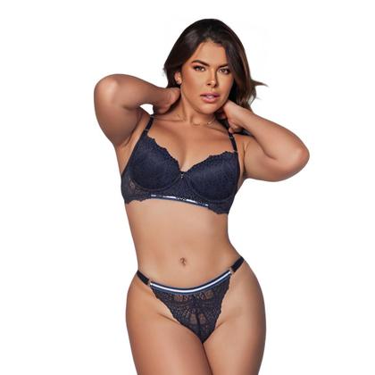 Imagem de Conjunto Lingerie Calcinha e Sutiã Luxo Rendada Com Bojo 