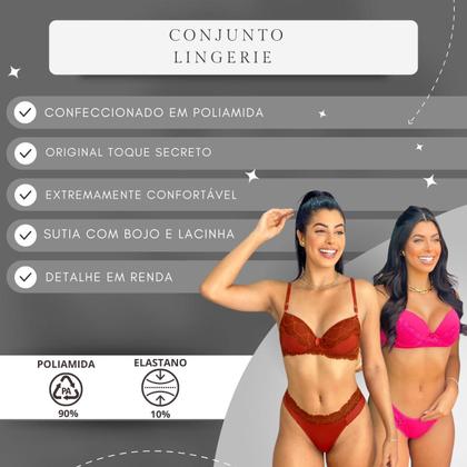 Imagem de Conjunto Lingerie com Renda Feminino Poliamida Toque Secreto