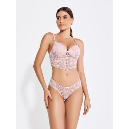 Imagem de Conjunto lingerie cropped sexy em renda bicolor com bojo