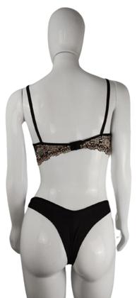 Imagem de Conjunto Lingerie de Renda Calcinha Fio Duplo e Sutiã com Bojo e Aro Cores Escuras - Tamanho G