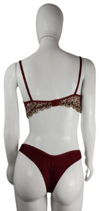 Imagem de Conjunto Lingerie de Renda Calcinha Fio Duplo e Sutiã com Bojo e Aro Cores Escuras - Tamanho G