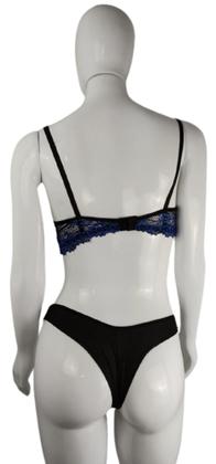 Imagem de Conjunto Lingerie de Renda Calcinha Fio Duplo e Sutiã com Bojo e Aro Cores Escuras - Tamanho G